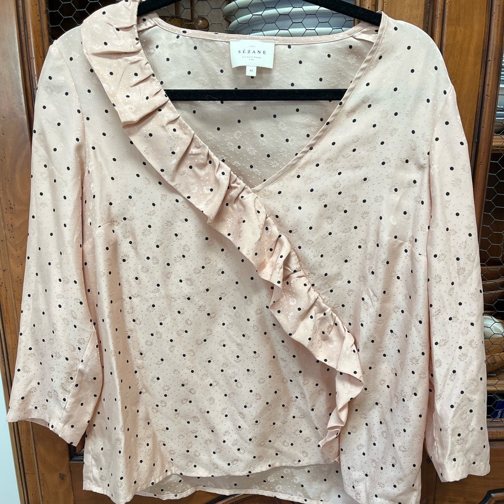 Sezane (Size 42) Silk Ruffle Blouse
